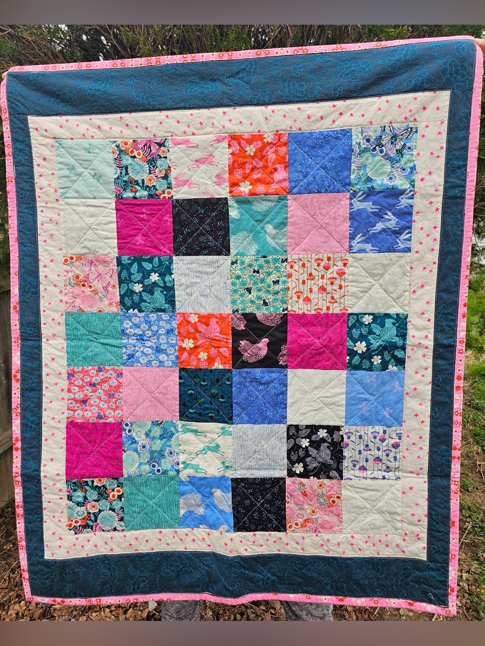 Handmade Patchwork Quilt: Ruby Star Society Fabrics Backyard, Baby Crib Size